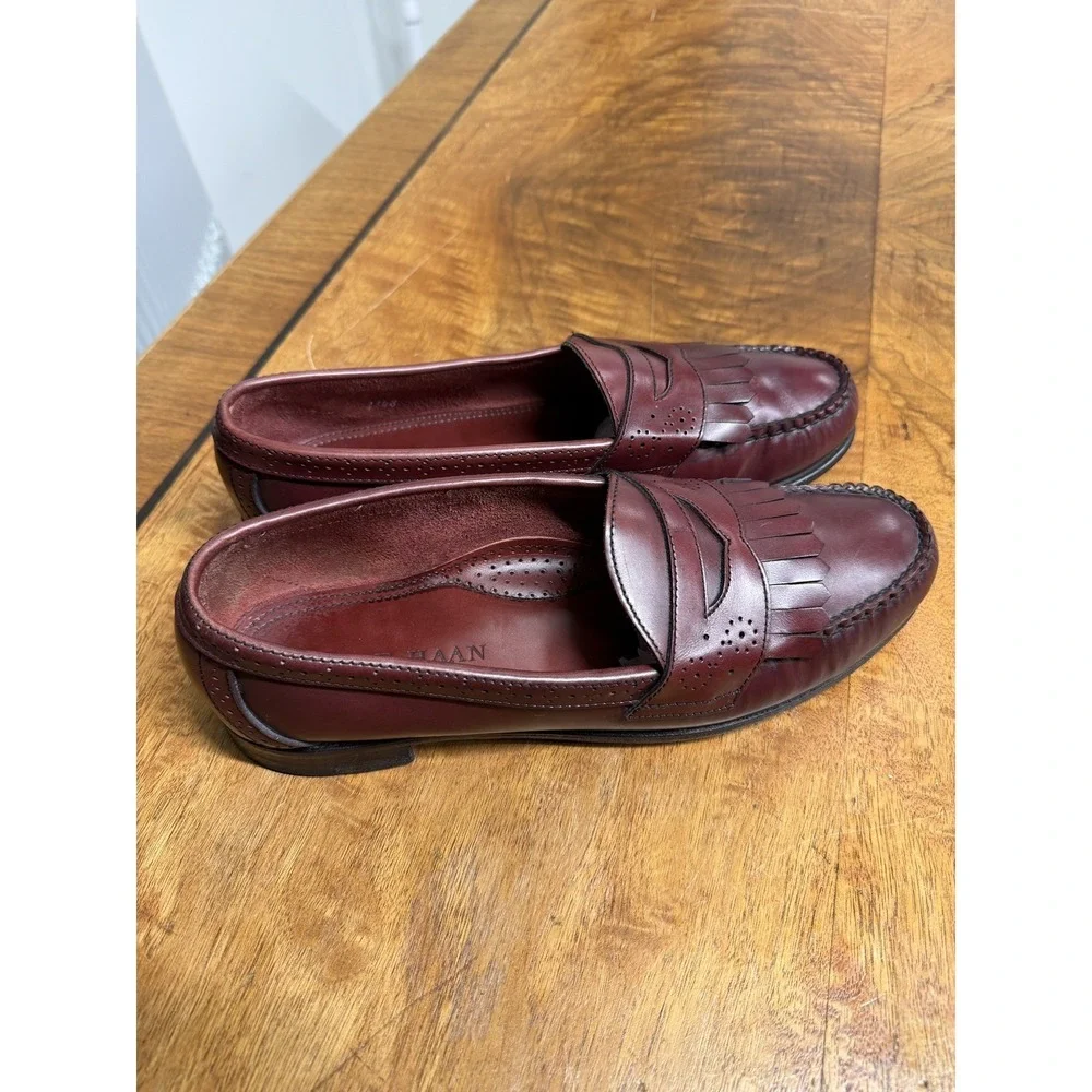 VTG 90 Cole Haan USA Men's 9.5 B  Loafer Oxblood Burgundy Leather Kiltie  Shoes